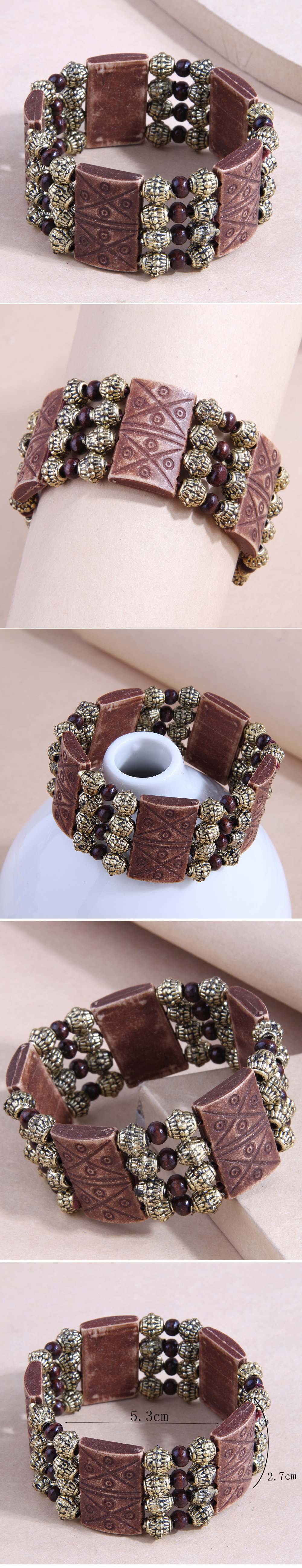 Fashion Bohemian National Style Wooden Simple Wide Bracelet