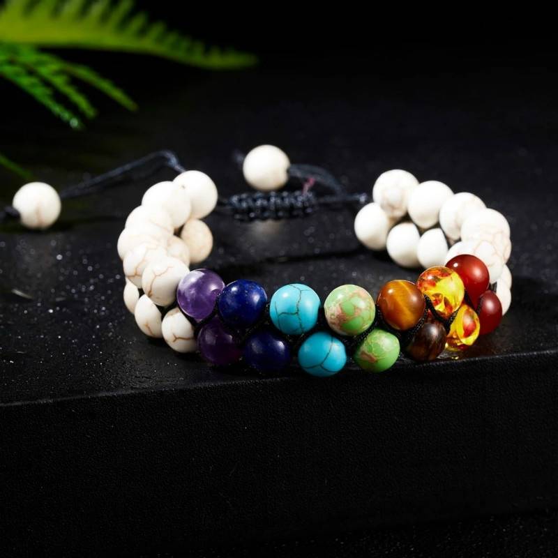 Fashion Volcanic Rock Turquoise Frosted Agate Colorful Stone Adjustable Double Woven Bracelet