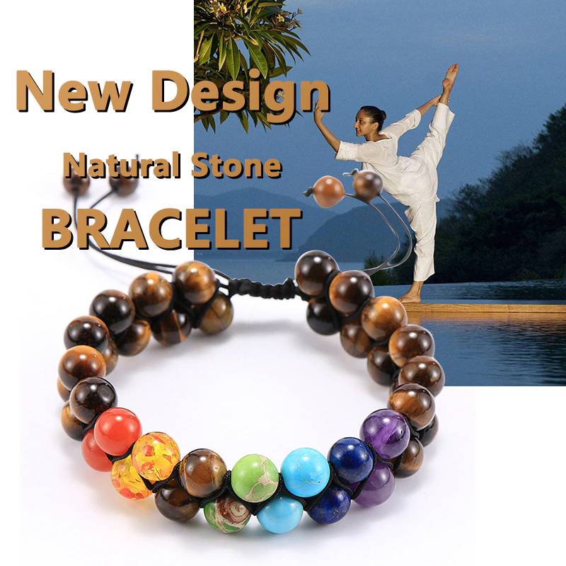 Fashion Volcanic Rock Turquoise Frosted Agate Colorful Stone Adjustable Double Woven Bracelet