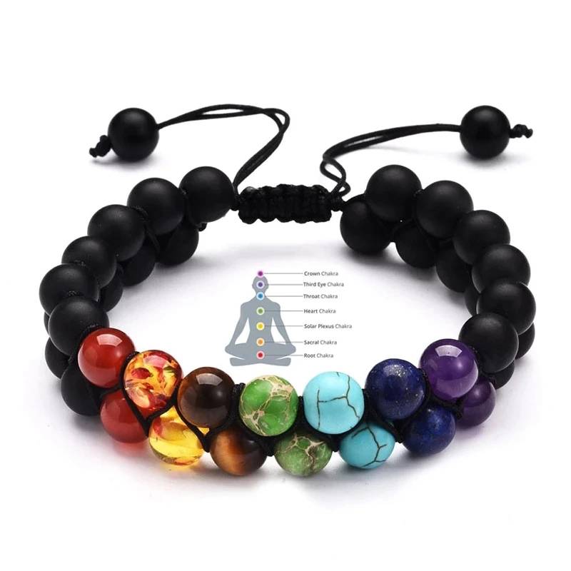 Fashion Volcanic Rock Turquoise Frosted Agate Colorful Stone Adjustable Double Woven Bracelet