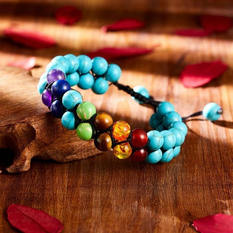 Fashion Volcanic Rock Turquoise Frosted Agate Colorful Stone Adjustable Double Woven Bracelet