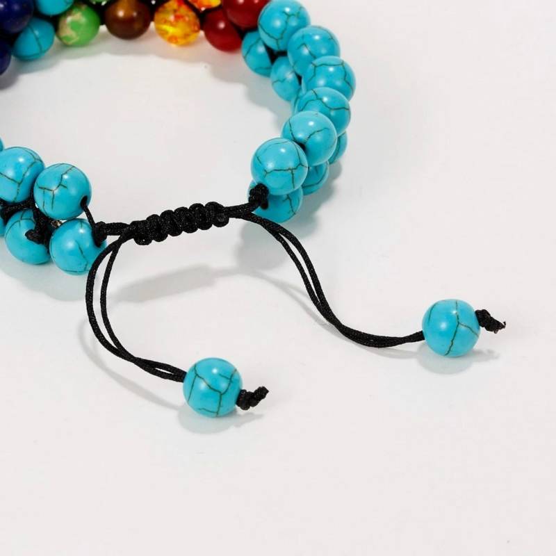 Fashion Volcanic Rock Turquoise Frosted Agate Colorful Stone Adjustable Double Woven Bracelet