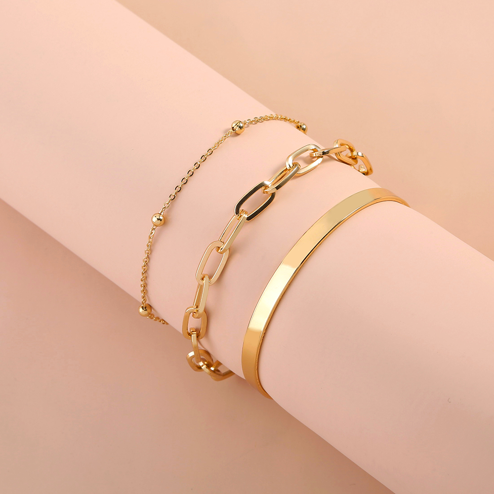 Fashion C-Shaped Open-Ended Adjustable Women Alloy Bracelet Set