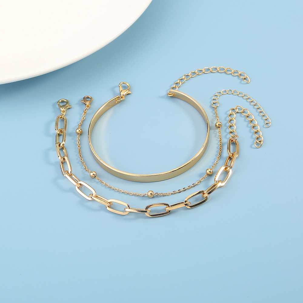 Fashion C-Shaped Open-Ended Adjustable Women Alloy Bracelet Set