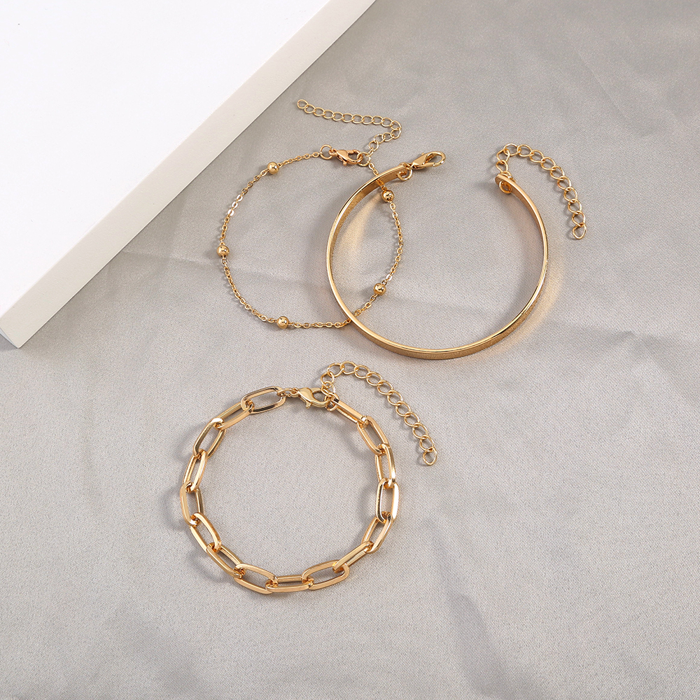 Fashion C-Shaped Open-Ended Adjustable Women Alloy Bracelet Set