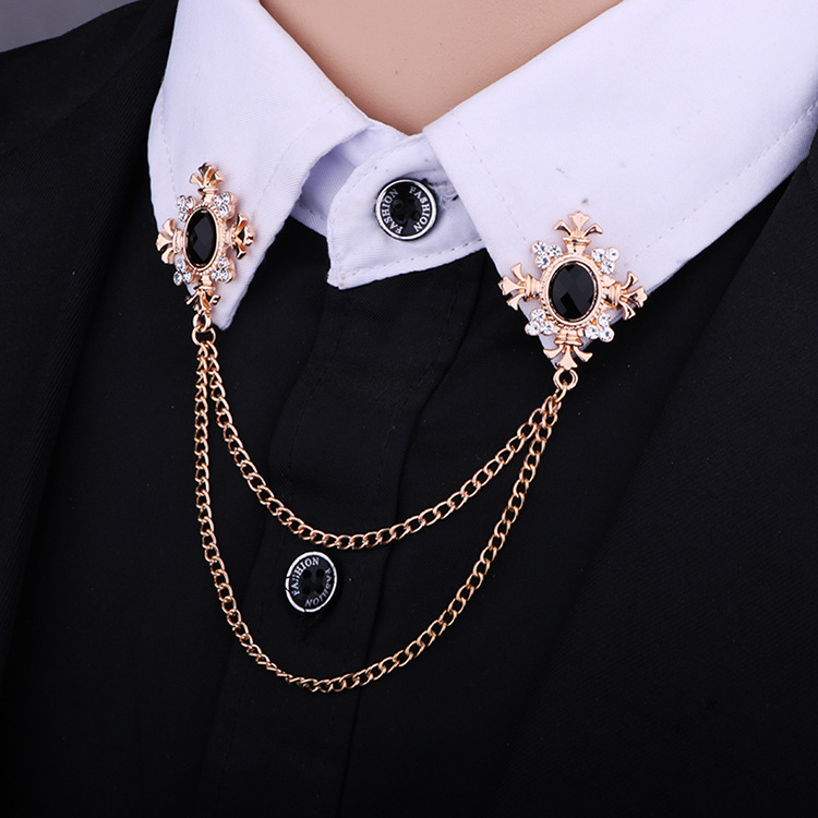 fashion Chain Rhinestone cross Collar Pin alloy brooch