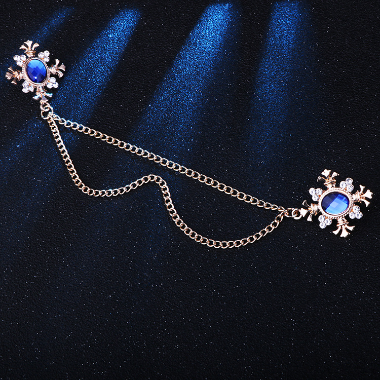 fashion Chain Rhinestone cross Collar Pin alloy brooch