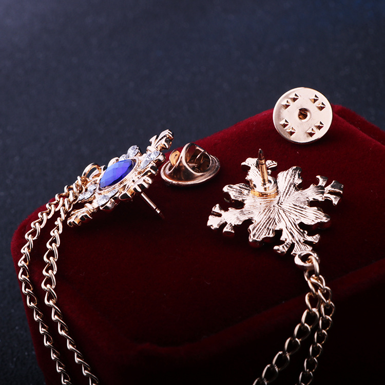 fashion Chain Rhinestone cross Collar Pin alloy brooch