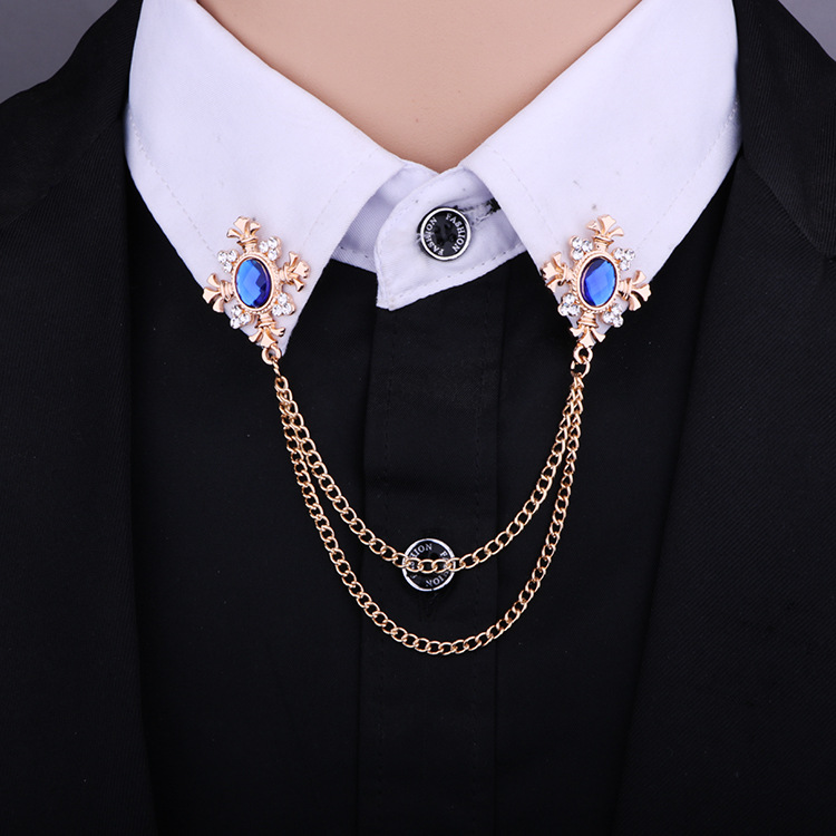 fashion Chain Rhinestone cross Collar Pin alloy brooch