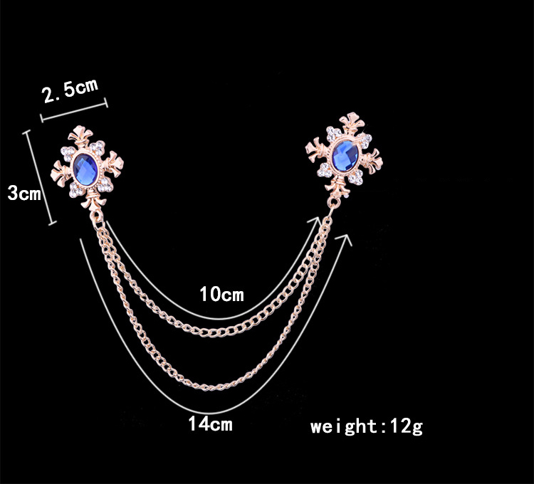 fashion Chain Rhinestone cross Collar Pin alloy brooch