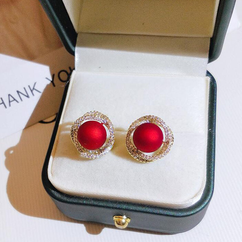 Fashion Simple Micro Inlaid Zircon Pearl Female Alloy Stud Earrings