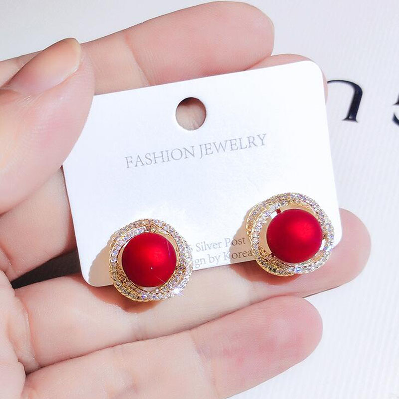 Fashion Simple Micro Inlaid Zircon Pearl Female Alloy Stud Earrings