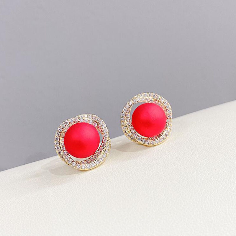 Fashion Simple Micro Inlaid Zircon Pearl Female Alloy Stud Earrings