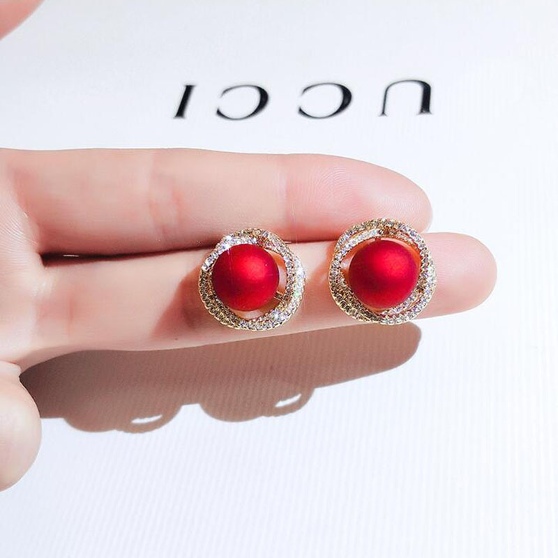 Fashion Simple Micro Inlaid Zircon Pearl Female Alloy Stud Earrings