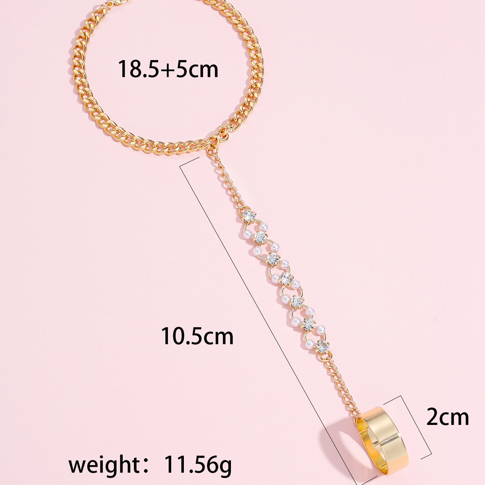 Fashion Retro Finger Pearl Rhinestone Chain Bracelet Womenu0027s Jewelry