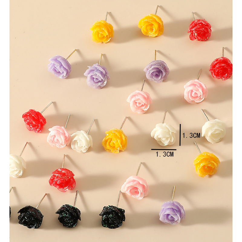 Fashion Ornament Rose Shaped Glitter Cute Multicolor Earings Set