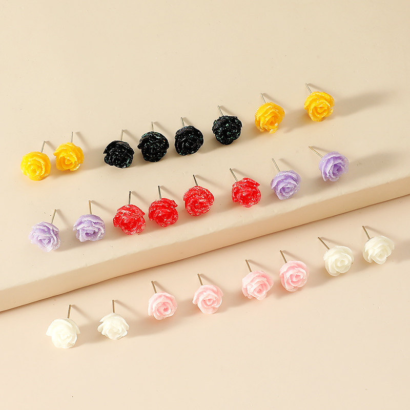 Fashion Ornament Rose Shaped Glitter Cute Multicolor Earings Set