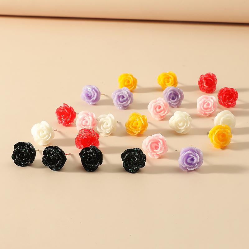 Fashion Ornament Rose Shaped Glitter Cute Multicolor Earings Set