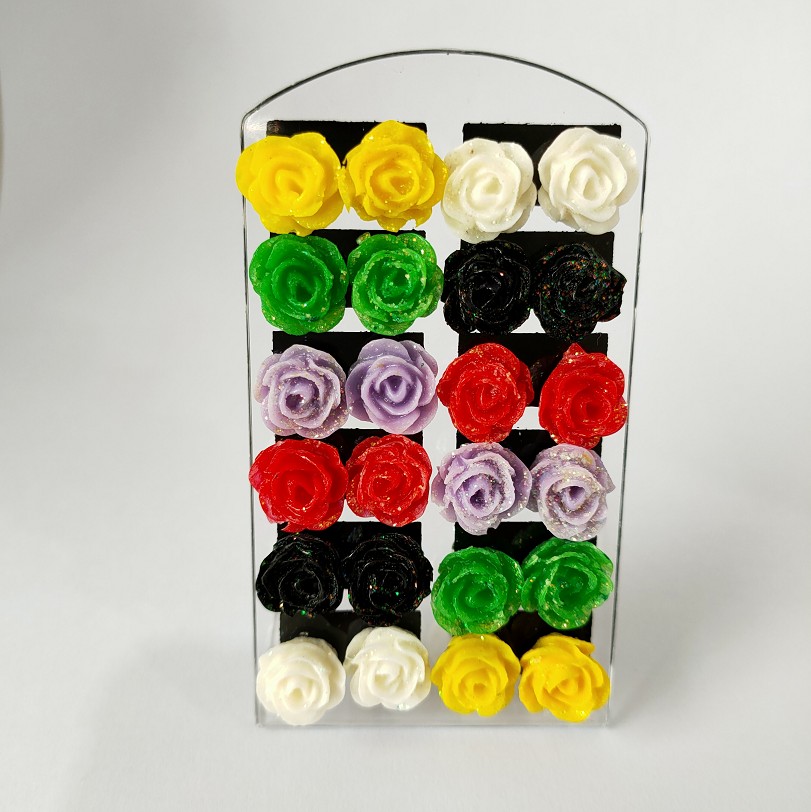 Fashion Ornament Rose Shaped Glitter Cute Multicolor Earings Set