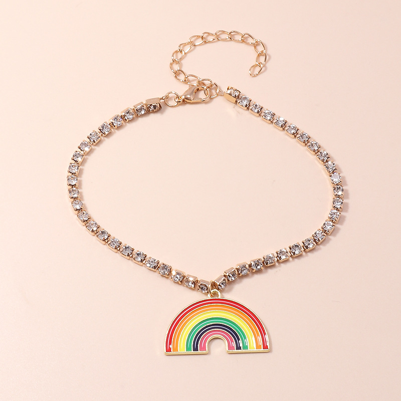 Simple style Rainbow Pendant Claw Chain inlaid rhinestone Anklet