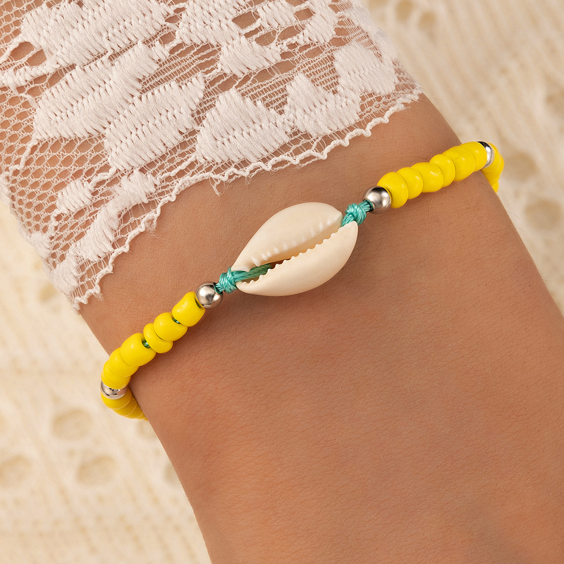 Ethnic Style Braid Rope Tassel Shell Bead sunflower Adjustable Single Layer Bracelet