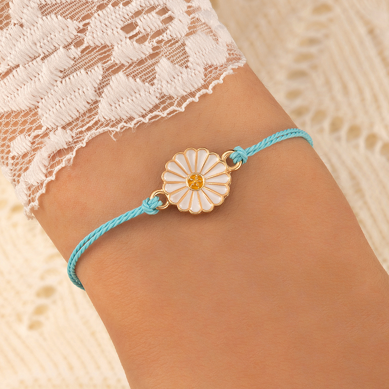 Ethnic Style Braid Rope Tassel Shell Bead sunflower Adjustable Single Layer Bracelet