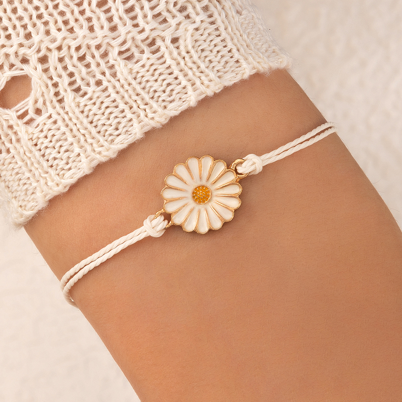 Ethnic Style Braid Rope Tassel Shell Bead sunflower Adjustable Single Layer Bracelet