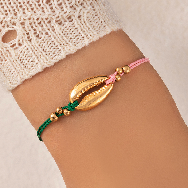 Ethnic Style Braid Rope Tassel Shell Bead sunflower Adjustable Single Layer Bracelet