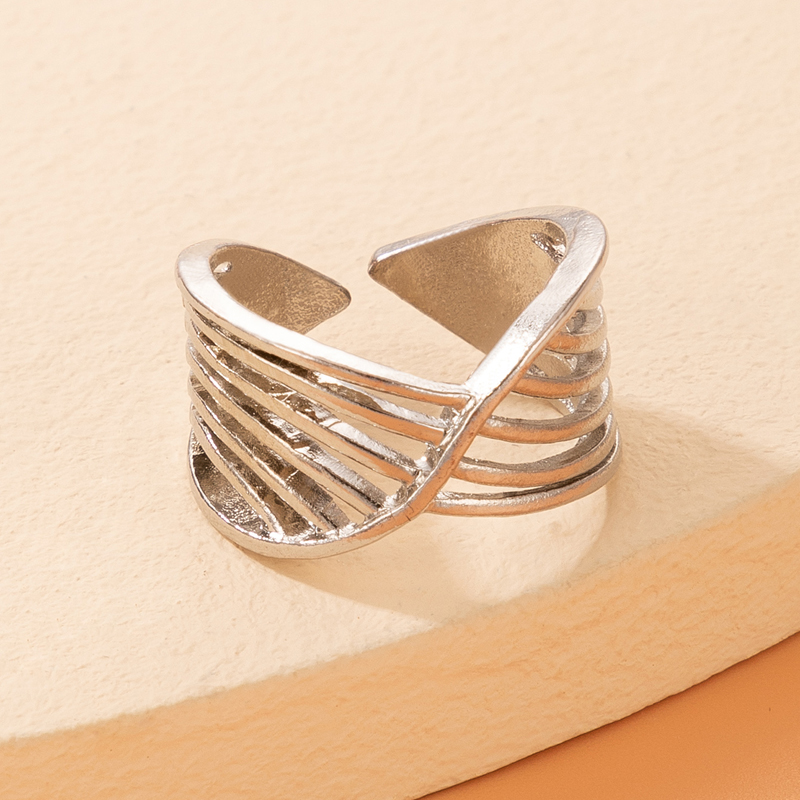 Fashion Simple Hollow Multi-layer Geometric Shape Single Alloy Ring