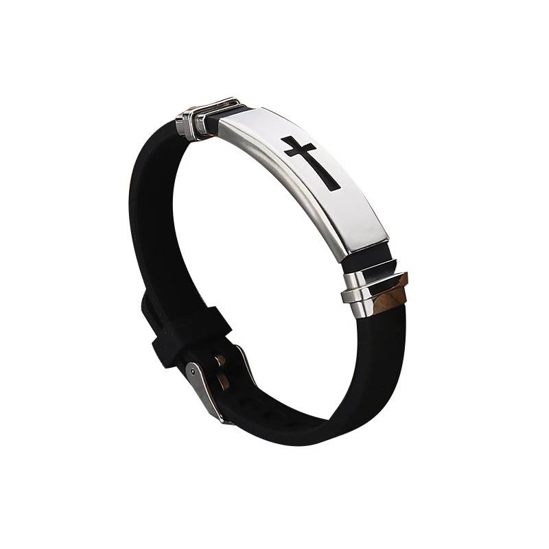 Fashion Classic Cross Men and Women Silicone Stainless Steel Bracelet