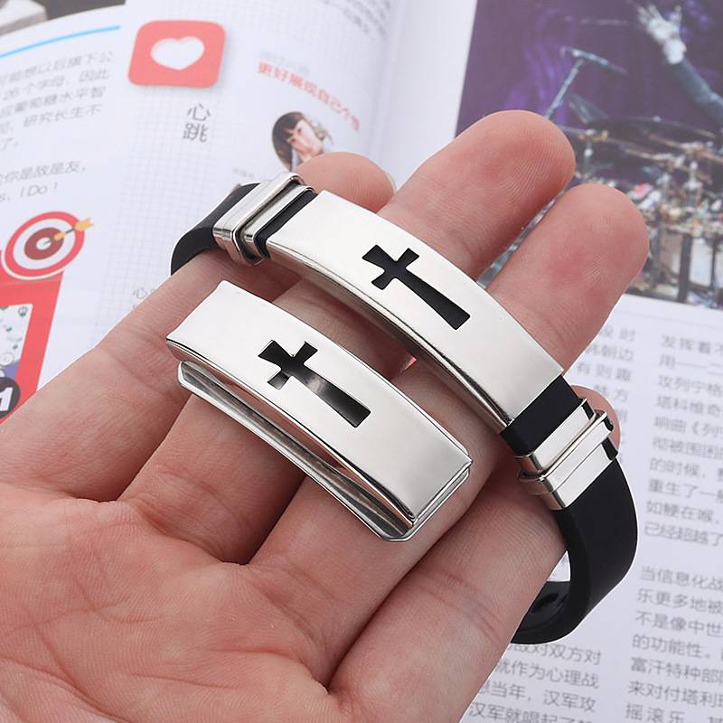 Fashion Classic Cross Men and Women Silicone Stainless Steel Bracelet