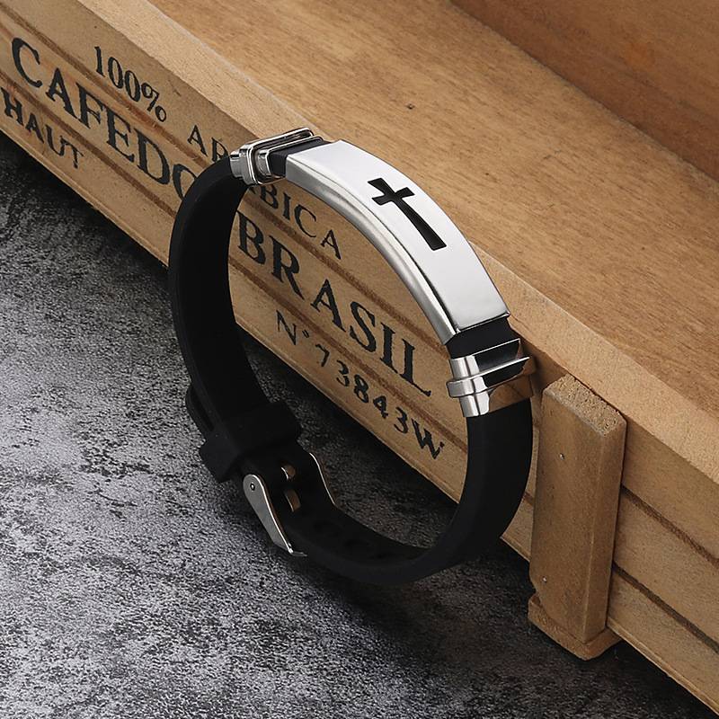 Fashion Classic Cross Men and Women Silicone Stainless Steel Bracelet