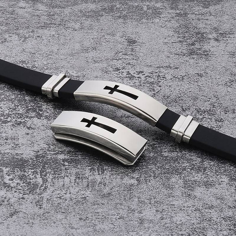Fashion Classic Cross Men and Women Silicone Stainless Steel Bracelet