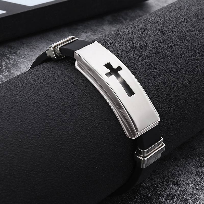 Fashion Classic Cross Men and Women Silicone Stainless Steel Bracelet