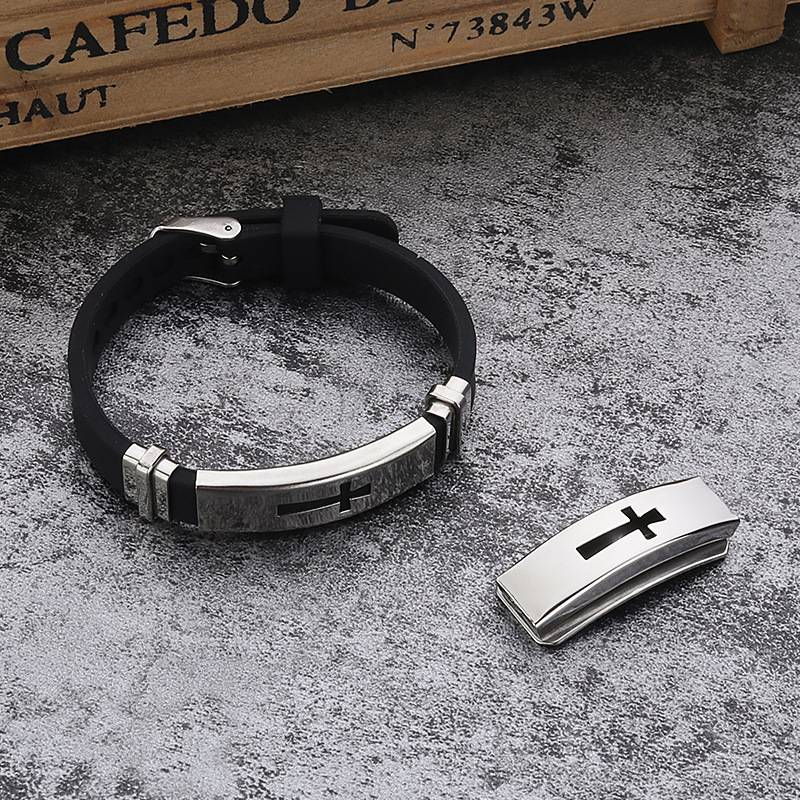 Fashion Classic Cross Men and Women Silicone Stainless Steel Bracelet