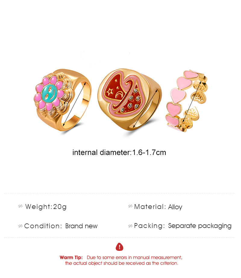 Ins Style Mushroom Heart-Shaped Ring Set Creative Alloy Dripping Oil Colored Fashion Ring