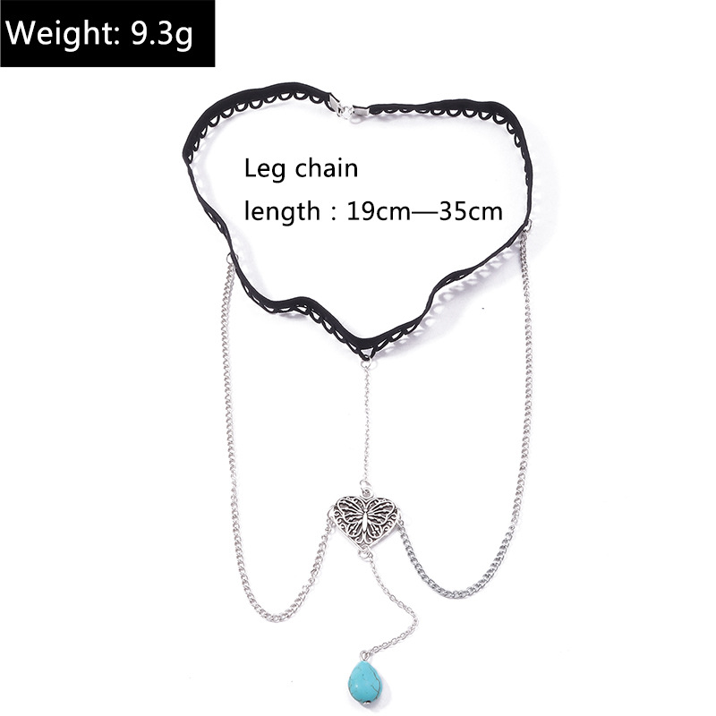 fashion Hollow Heart Butterfly Pendant Turquoise pendant leg chain