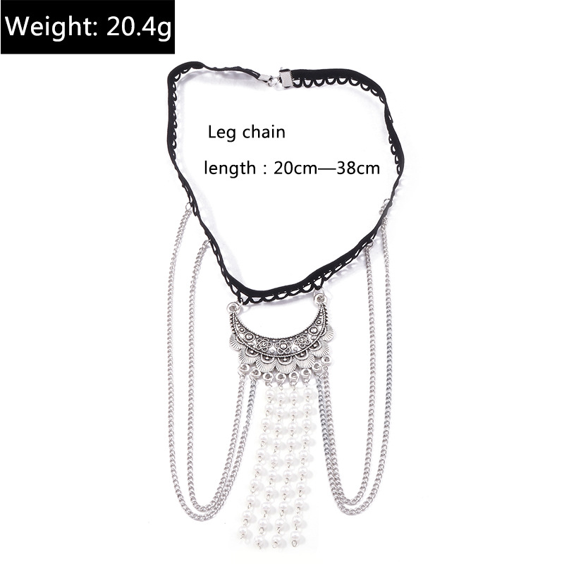 Vintage Ethnic Style Tassel Pearl lace leg chain