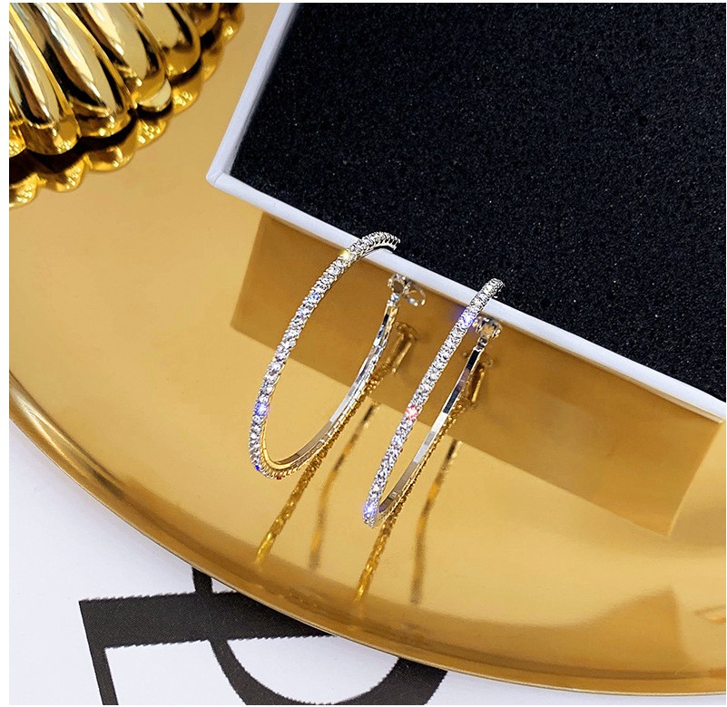 Fashion Diamond-Embedded Size Inlay Rhinestone Metal Round Earrings