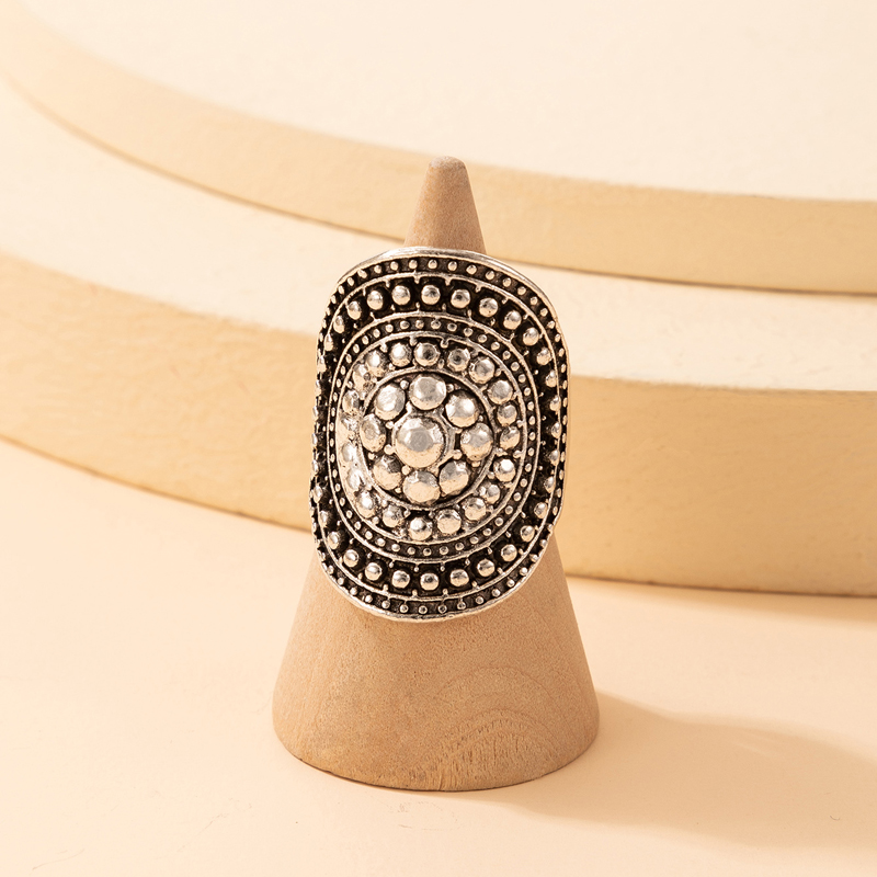 Retro Jewelry round Beads Single Geometric Alloy Ring