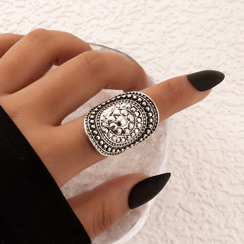 Retro Jewelry round Beads Single Geometric Alloy Ring