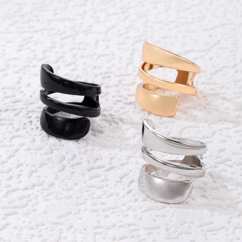 Fashion Spiral Opening Three-Piece Geometric Hollow Three-Color Alloy Ring Set