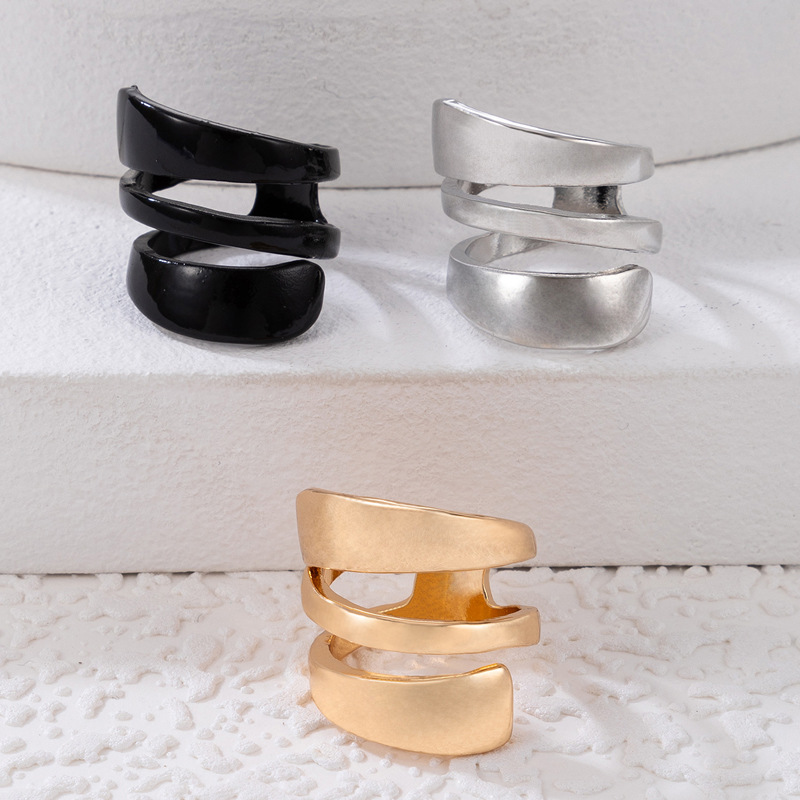 Fashion Spiral Opening Three-Piece Geometric Hollow Three-Color Alloy Ring Set