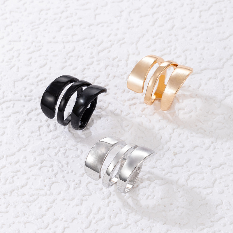 Fashion Spiral Opening Three-Piece Geometric Hollow Three-Color Alloy Ring Set
