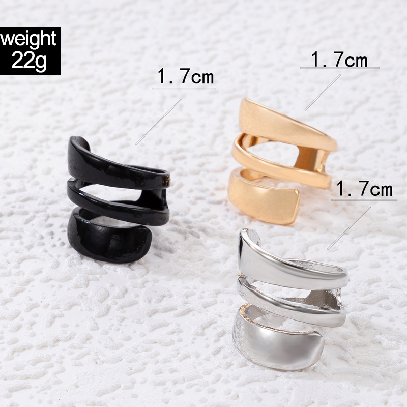 Fashion Spiral Opening Three-Piece Geometric Hollow Three-Color Alloy Ring Set