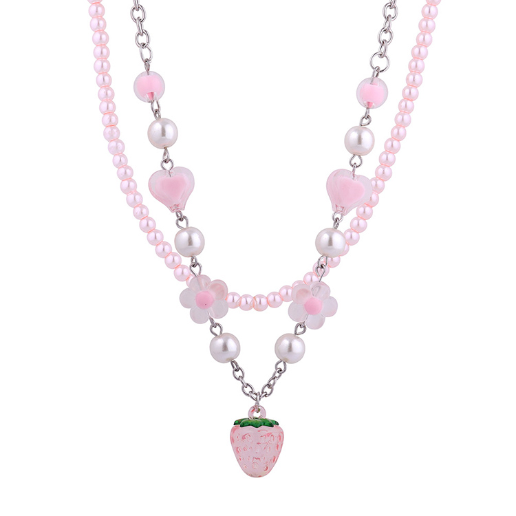 Creative Fresh Pearl Resin Strawberry Necklace Set