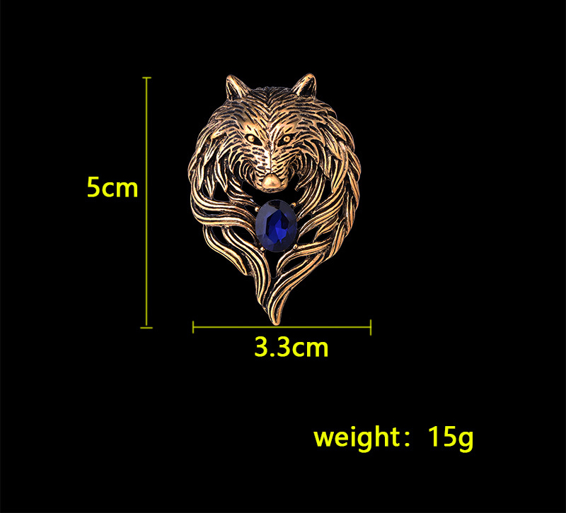 new style retro Wolf Head inlaid crystal alloy Brooch