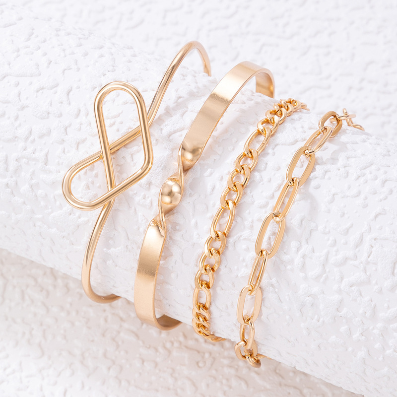 Simple style hollow Heart Geometric Chain open Bracelet 4 pieces Set