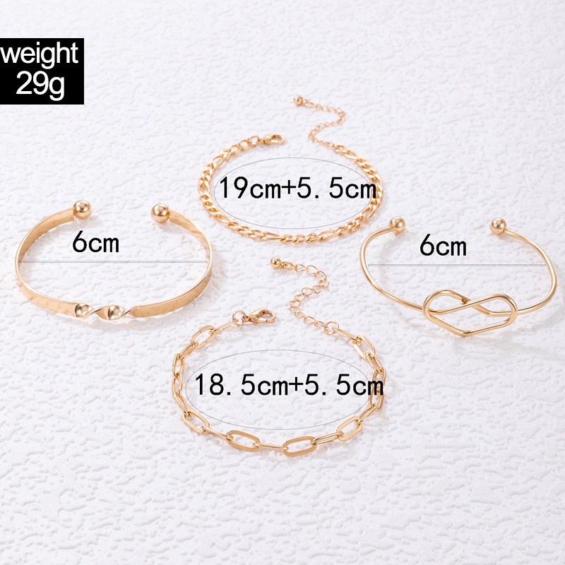 Simple style hollow Heart Geometric Chain open Bracelet 4 pieces Set