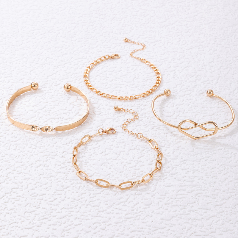 Simple style hollow Heart Geometric Chain open Bracelet 4 pieces Set